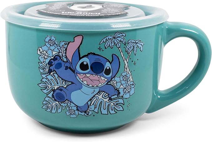 Silver Buffalo Lilo and Stitch Stay Weird Ceramic Soup Mug with Vented Plastic Lid, 24 Ounces