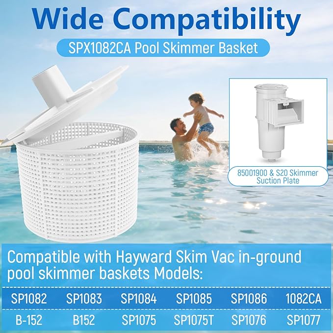 Pool Skimmer Basket Compatible with Hayward Skim Vac In-Ground Pool Skimmers Includes SPX1082CA Pool Skimmer Basket and 85001900 S15 & S20 Skimmer Suction Plate, Pool Accessories (White)