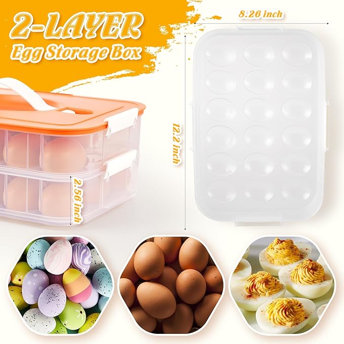 2-Layer Deviled Egg Container With Lid, 36 Slots Egg Tray Carrier With Handle and Injector Piping Tool, Portable Storage Platter for Party Picnic Travel (Orange)