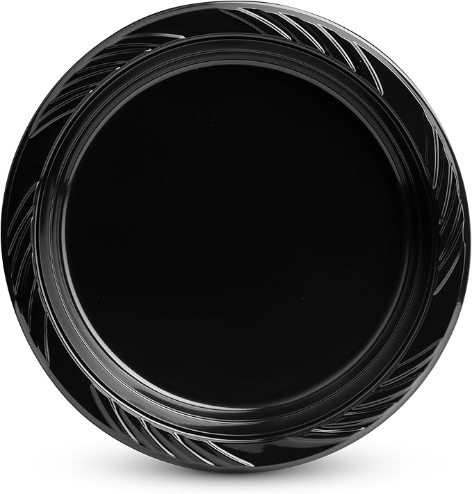 Munfix 200 Black Plastic Plates Set - 7 Inch Disposable Dessert/Salad Plates, Bulk Pack for Party, BBQ, Picnic, Parties, Travel and Events, Microwavable Recyclable