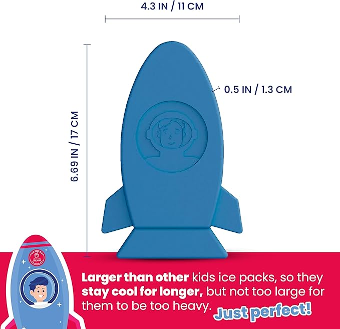 Healthy Packers® Slim Reusable Ice Packs for Lunch Boxes Kids and Adults | Long‑Lasting Thin Freezer Packs for Coolers, Bento Boxes,Lunch Bags, Travel, School Meals, and Meal Prep (3-Pack | Spaceship)