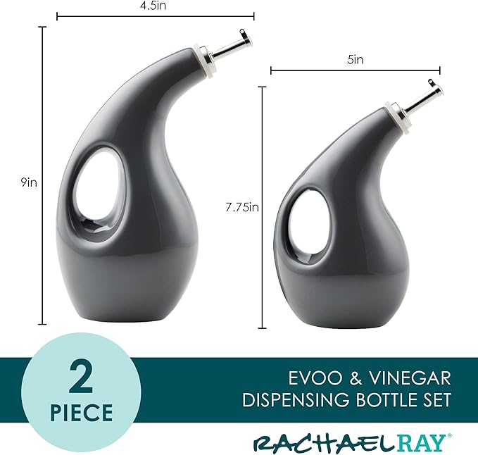 Rachael Ray Serveware Ceramic EVOO Oil and Vinegar Dispensing Bottle Set, 2 Piece, Gray (Pack of 4)