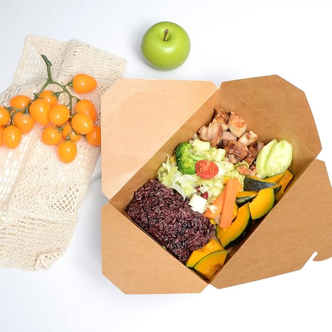 50 Pack 70 oz Large Take Out Food Containers - Heavy Duty Microwavable Kraft Brown Paper To Go Box #3 - Grease Resist Paper Lunch Box Cardboard Take Out Box for Restaurant, Household, Party