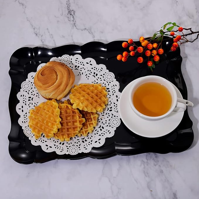 BBG 6 Pack Black Plastic Serving Trays, 15" x 10" Party Platters and Trays, Rectangle Black Plastic Serving Trays, Dishwasher Safe Reusable Platters Set, Plastic Trays for Party