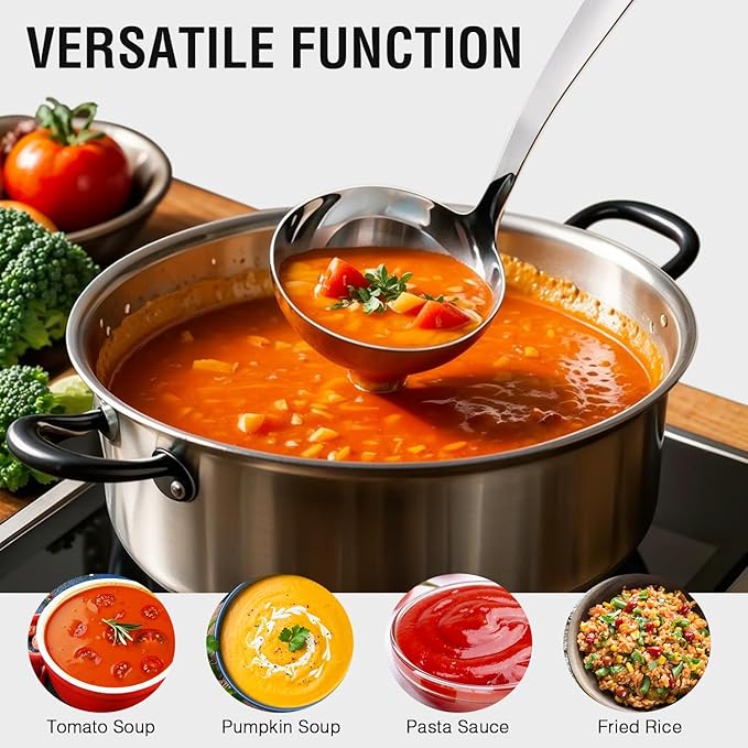Large Ladle Spoon 10.6 Inches Stainless Steel, Heavy Duty Mirror Polished Cooking Utensil, Dishwasher Safe, Kitchen Serving Tool, Rust-Resistant Metal Unique Soup Spoon