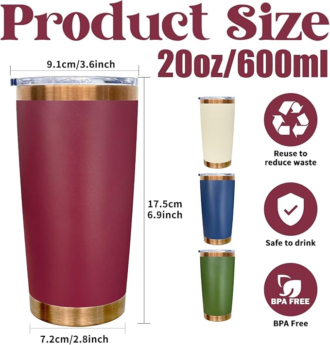 20 oz Tumbler Bulk 8 Pack Stainless Steel Tumbler with Lid and Straw, Double Wall Vacuum Insulated Travel Coffee Mug for Laser Engrave, Powder Coated Cup for Hot and Cold Drinks (Mixed,8 pack)
