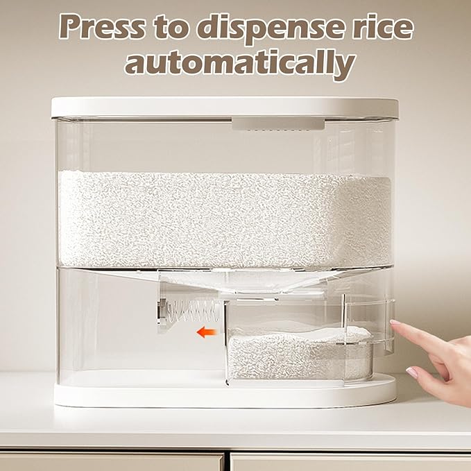 Rice Dispenser 22-25 Lbs Rice Storage Container with Measuring Cup Moisture Proof, Large Cereal Dry Food Storage, Household Airtight Food Dispenser Bucket for Kitchen Pantry Organization