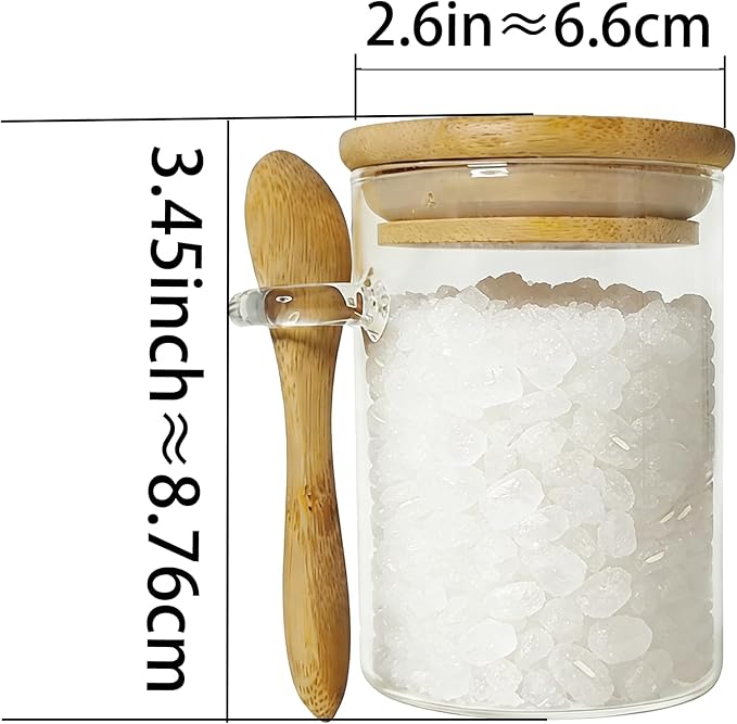 7.6 oz Airtight Mini Glass Jars with Bamboo Lids and Bamboo Spoons, Spice Jars Small Food Storage Containers for Kitchen, Bathroom, Home Decor Set of 8