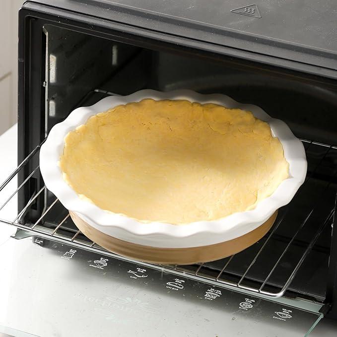 HASENSE Ceramic Pie Pan, 9 Inch Quiche Pie Dish for Baking, Apple Pie, Tart, and Cake, Farmhouse White Round Baking Dish, Microwave & Oven Safe, Ideal Gift for Kitchen