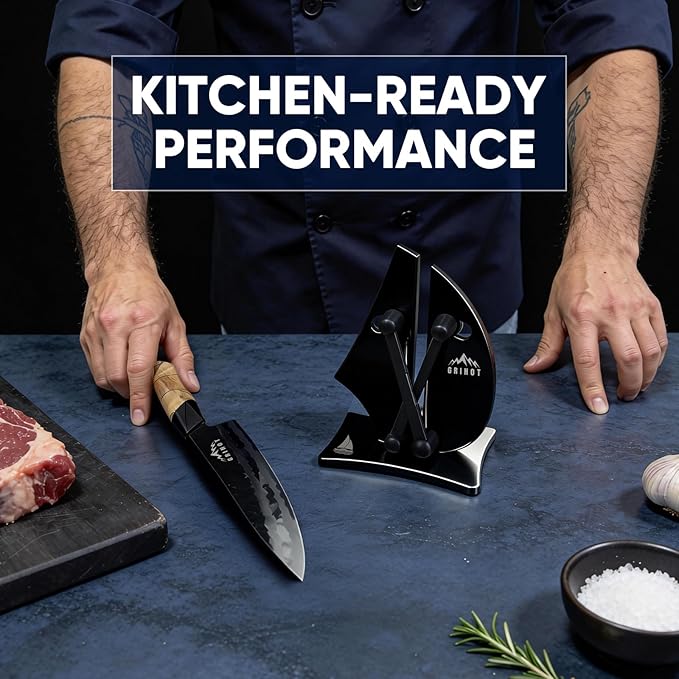 VN3 Professional Knife Sharpener | 3-Action Streamlined Sailboat Design for Effortless Knife Sharpening - The Ultimate Tool for Precision 11 to 21 Degree Angles (Obsidian Color)
