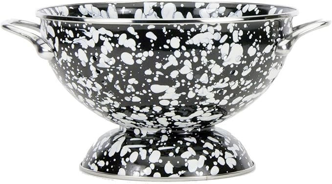 Golden Rabbit Enamelware Medium Colander, 3 quart, Black Swirl