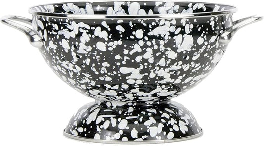Golden Rabbit Enamelware Medium Colander, 3 quart, Black Swirl