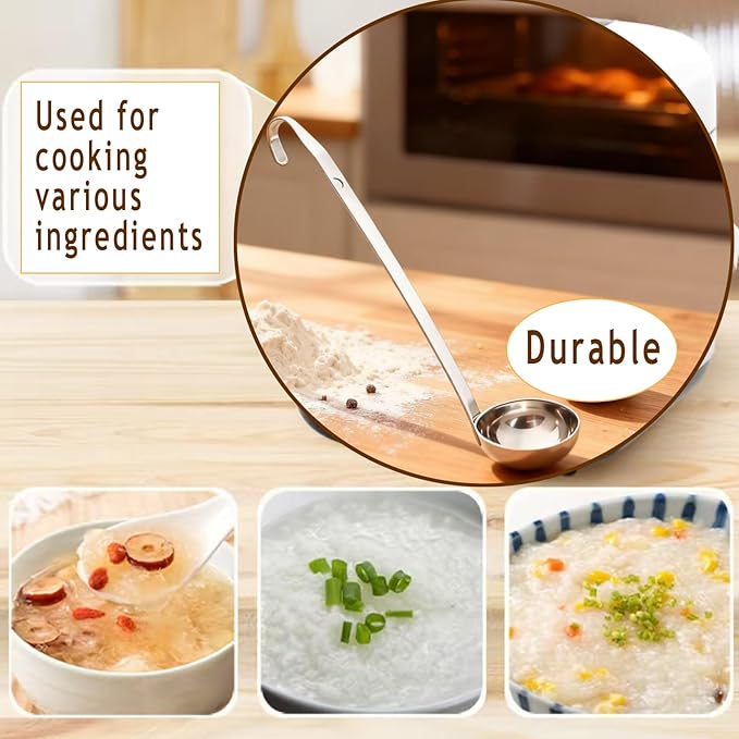 Markeny 4 Pieces Stainless Steel Soup Ladle Metal Handle Ladle with Pouring Rim,1oz/2oz/3oz/5oz Set Ladles for Cooking Soup Sauce
