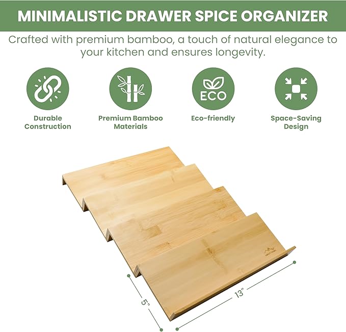 4 tier spice rack drawer organizer for Kitchen Cabinets | Wooden spice drawer organizer, Space-Saving kitchen drawer organizer for Neat In-Drawer Spice Storage