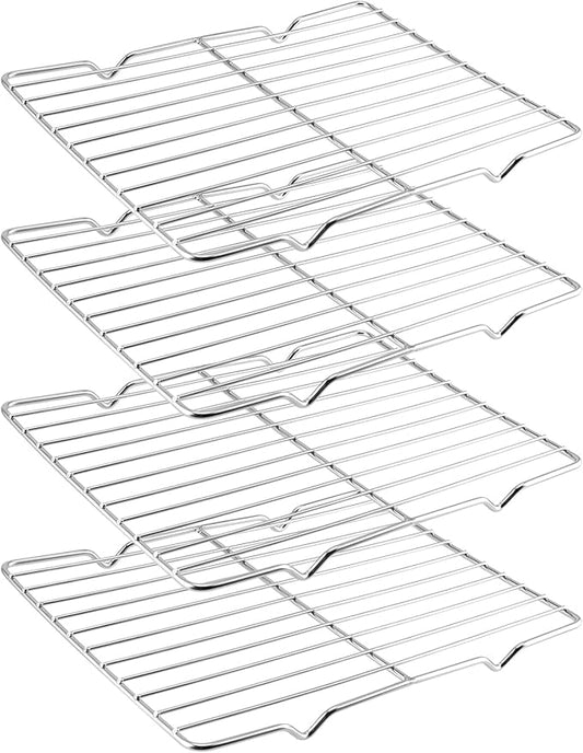 4 Pack 10 × 8 x 0.8 Inch Metal Grate Cooling Rack, Stainless Steel Small Wire Cooling Rack, Rectangle Baking Cooling Rack for Cooking, Fits Small Toaster Oven, Dishwasher Safe