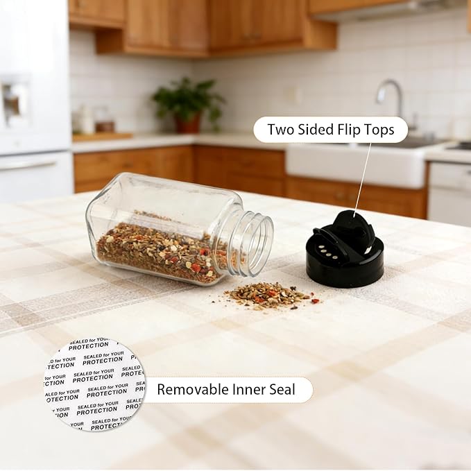 28 Pcs 4 oz Small Plastic Spice Jars with Black Cap,Square Plastic Bottle Containers with Lid and Stickers,Empty Seasoning Bottles Clear Spice Shaker for Kitchen Organization