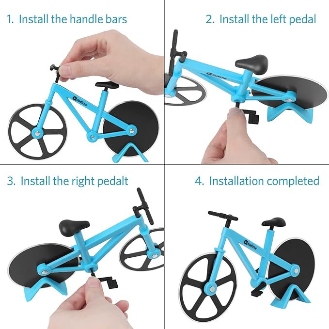 Pizza Cutter, Bicycle Pizza Cutter Wheel with Non-Stick Stainless Steel Super Sharp Blades, Novelty Gift, 7.5", Blue