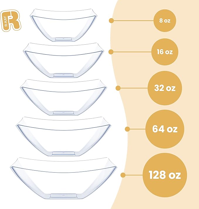 R-kay 6 Pack Extra Large Serving Bowl - 64 Ounce Plastic Serving Bowls For Entertaining - Clear Plastic Bowls For Salads And Snacks - Disposable bowls For All Occasions