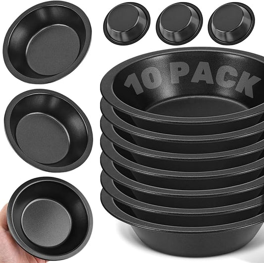 RHBLME 10 Pack Mini Pie Tins, Nonstick 4 Inch Small Pie Pans, Carbon Steel Individual Pie Tins for Baking Dessert, Fruit Pie and Beef Pie, Oven Safe & Dishwasher Safe