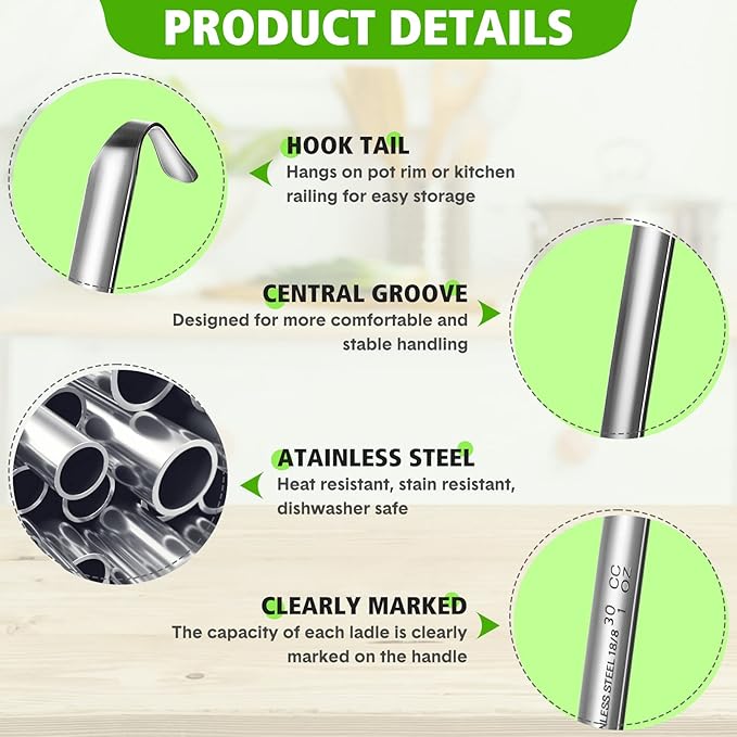 10 Pcs Stainless Steel Soup Ladle Set Small Ladle Sturdy Long Handle Portion Control Serving Spoons for Cooking Sauce Gravy Stirring & Kitchen Home Use(1 oz)
