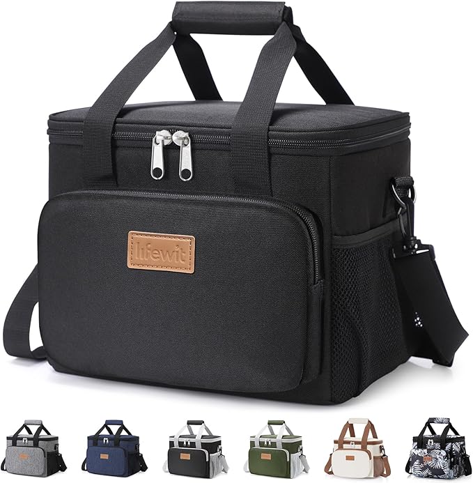 Lifewit Medium Lunch Bag Insulated Lunch Box Soft Cooler Cooling Tote for Adult Men Women, Black 12-Can (9L)