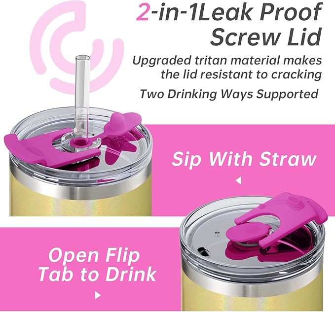 COKTIK 40 oz Tumbler With Handle and Straw, Insulated Tumbler With Leakproof Lids, Stainless Steel|BPA-Free, Cold for 24 H (Glitter Rainbow)