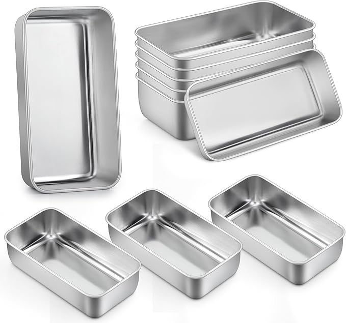 P&P CHEF Loaf Pan Set, 9 x 5 Inch Bread Pans, Stainless Steel Loaf Toast Baking Pans For Bread Meatloaf Lasagna Cake, Healthy & Non Toxic, Oven Safe& Easy Clean, (Silver, 10Pcs)