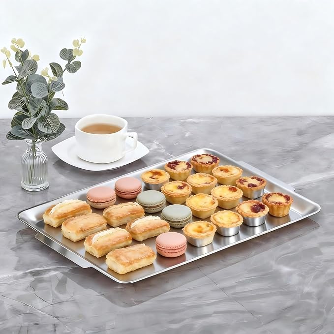 16.3" x 11" Large Serving Platters Set of 2, Stainless Steel Heavy-Duty Large Serving Trays, Silver Rectangular Plates for Food, Fruit, Party, Wedding, Christmas, Chip and Scratch Resistant