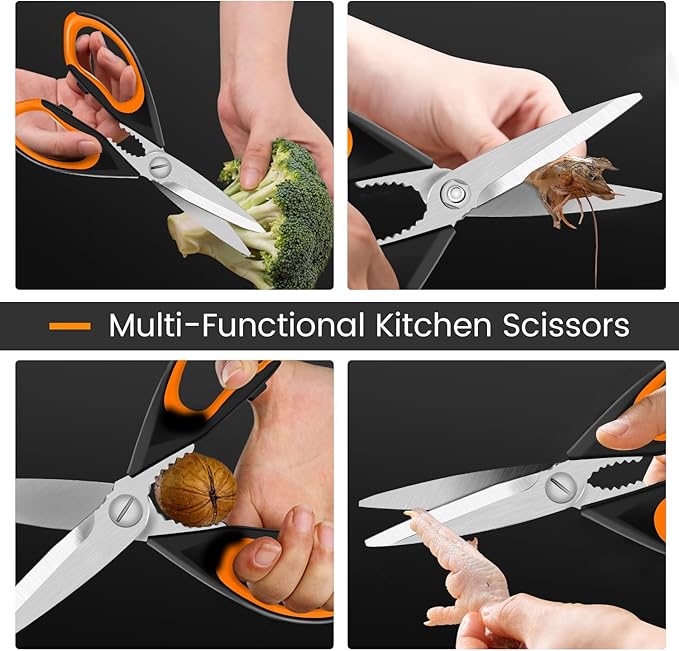 1 Pack Sharp Kitchen Scissor with Magnetic Holder, Heavy Duty Kitchen Shears Meat Scissors, Multifunctional Stainless Steel Cooking Poultry Scissors for Household School Picnic