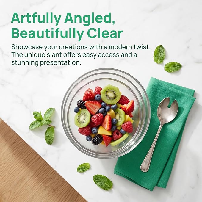 Lyellfe 3 Pack Angled Plastic Bowls, Clear Salad Serving Bowl, Thick Acrylic Candy Bowls for Parties in Assorted Sizes, Snack Bowl for Pasta, Candy, Chips, Fruit, Prep