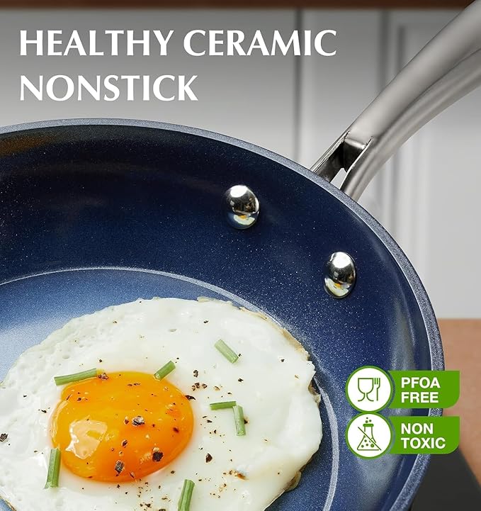 KOCH SYSTEME CS Small Frying Pan, Nonstick 8 Inch Frying Pan with Non Toxic Ceramic Coatings, Fry Pan Nonstick, Small Skillet, Omelet Pans, Oven Safe, Gradient Blue