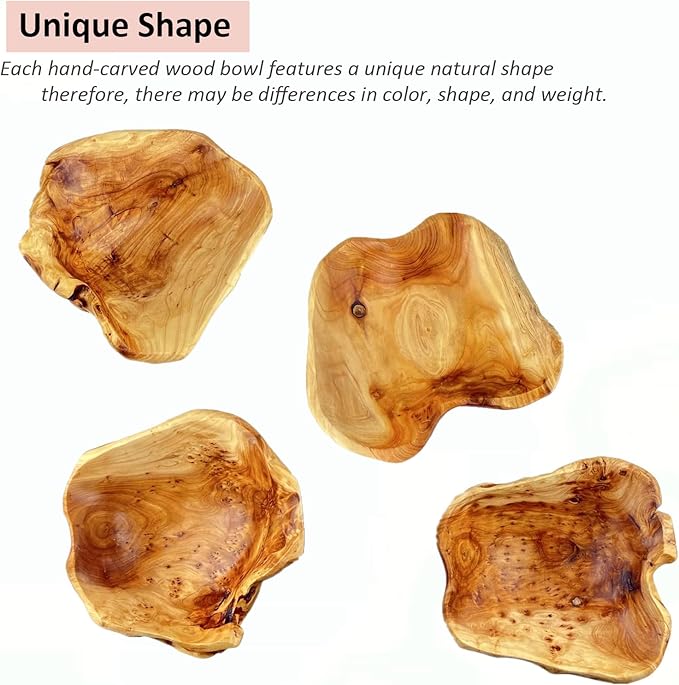 Wooden Bowl Decorative Natural Wood Fruit Bowl, Irregular Creative Wood Bowls, Rustic Hand Carved Candy Snack Keys Serving Bowls for Home Decor (14"-16" Diameter)