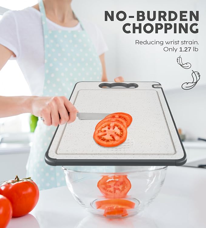 3Pcs Cutting Board Set for Kitchen, 16"*11"(1pack)&14.4"*9.8"(2pack), Double Sided 304 Stainless Steel & Wheat Straw, Scratch Resistant Mesh Design, Non Toxic Chopping Board for Meat, Dishwasher Safe