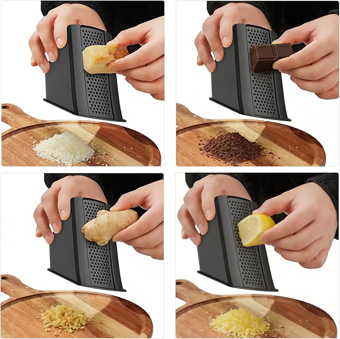 All-in-1 Safe Mandoline Slicer for Kitchen, Vegetable Slicer with Container, Adjustable Veggie Mandoline, French Fry Cutter, Potato/Tomato/Onion Slicer, Grater/Cleaning Brush (Black Knight)