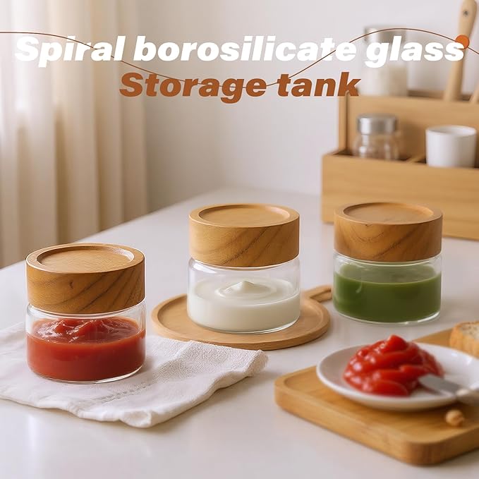 2-Pack 4 fl oz Leakproof Mason Jars with Airtight Acacia Wood Lids - Small Glass Food Storage Containers for Overnight Oats, Spices, Snacks, Kitchen Pantry Organization