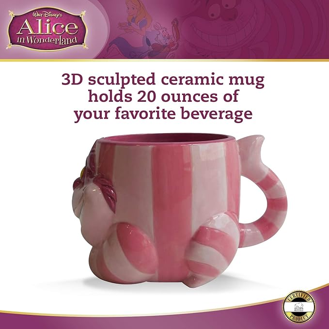 Silver Buffalo Disney Alice in Wonderland Cheshire Cat Ceramic 3D Sculpted Mug, 20 Ounces