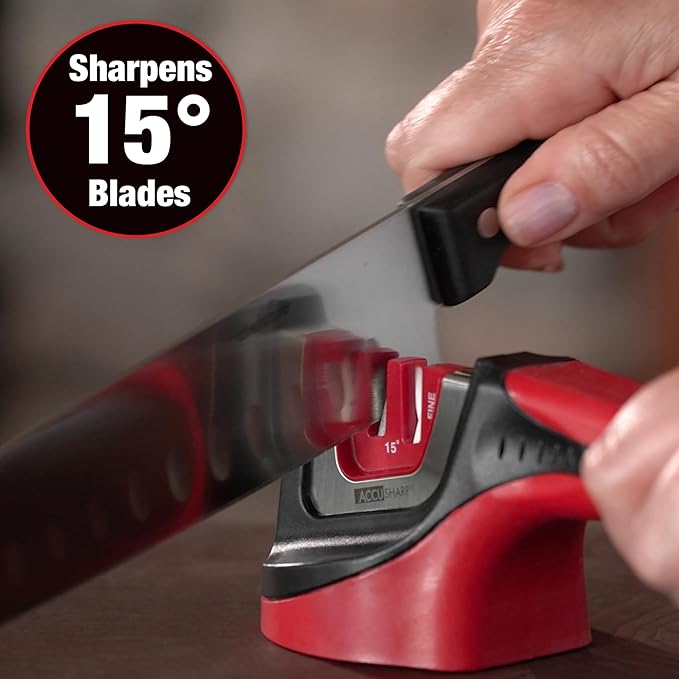 AccuSharp Gourmet 15º Pull-Through Knife Sharpener, Helps Repair, Restore, Polish & Hone Blades, 2 V-Notched Sharpening Slots for Straight & Serrated Gourmet Knives
