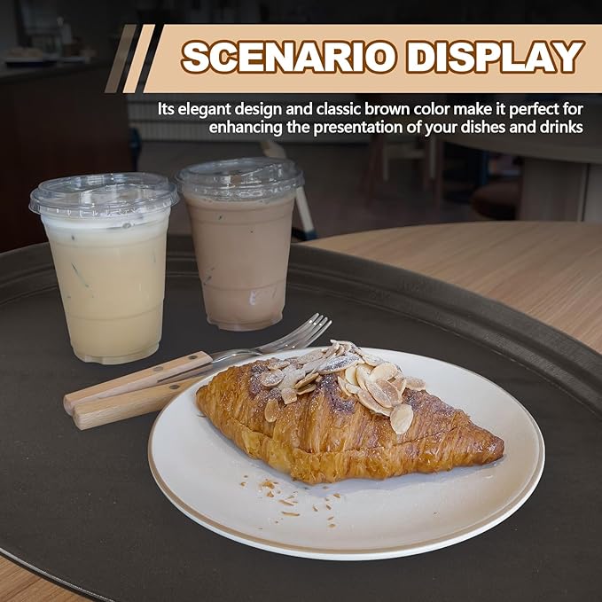 2 Pcs Restaurant Serving Trays PP Plastic Non Slip Rubber Lined Large Oval Tray for Kitchen Dining Room Cafeterias Fast Food Service (24 x 29 Inch,Brown)