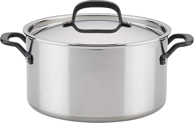 KitchenAid 5-Ply Clad Polished Stainless Steel Stock Pot/Stockpot with Lid, 8 Quart