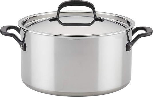 KitchenAid 5-Ply Clad Polished Stainless Steel Stock Pot/Stockpot with Lid, 8 Quart