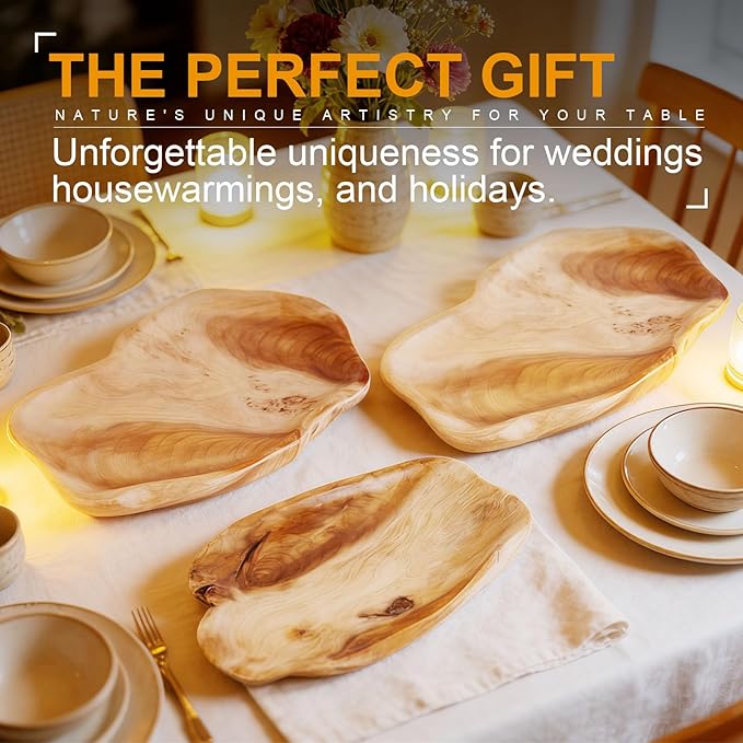 Natural Wood Fruit Bowl 11-13 inch, Unique Handmade Wood Serving Platter, Wood Fruit Snack Dish for Sandwich Bread Serving, Appetizer Display, Vintage Ring Dish, Hand Carved Artworks