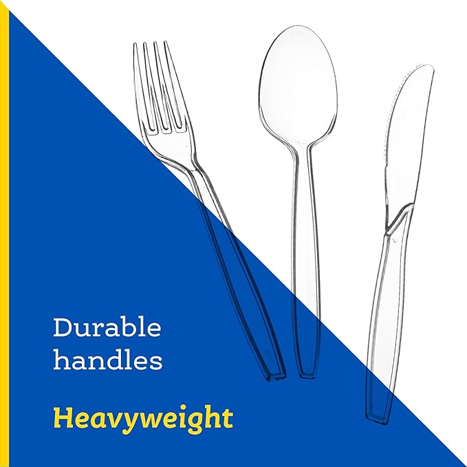 Plasticpro 360 Count Clear Heavyweight Disposable Plastic Silverware - Cutlery 360 Combo Box (including 180 Forks 120 Spoons 60 Knives)
