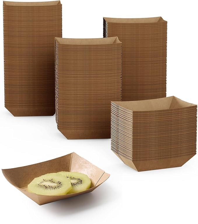 JOLLY CHEF 250 Pack 1/4 Lb Paper Food Trays, Mini Disposable Boat for Gameday, Paper Food Serving Tray for Snack Dessert Taco Nacho (Tiny)