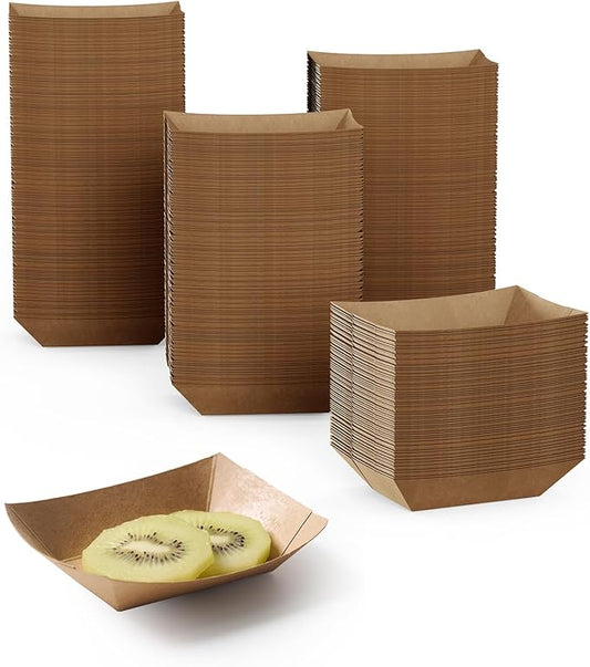 JOLLY CHEF 250 Pack 1/4 Lb Paper Food Trays, Mini Disposable Boat for Gameday, Paper Food Serving Tray for Snack Dessert Taco Nacho (Tiny)