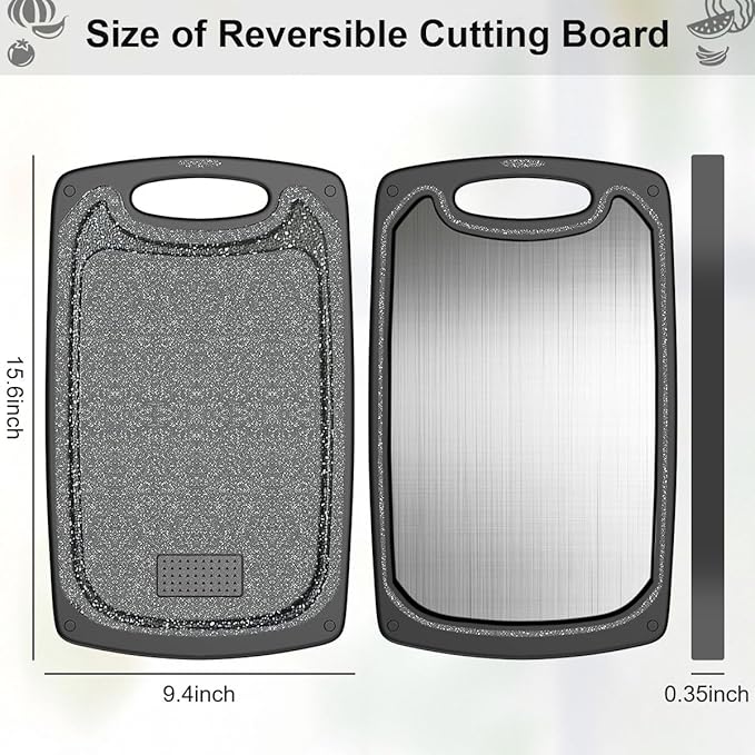 Metal Cutting Boards for kitchen, Stainless Steel Cutting Board, Dishwasher Safe, Juice Groove, Easy Grip Handle, Non-Slip Steel Cutting Board 15.6''x9.5''(1 Board)