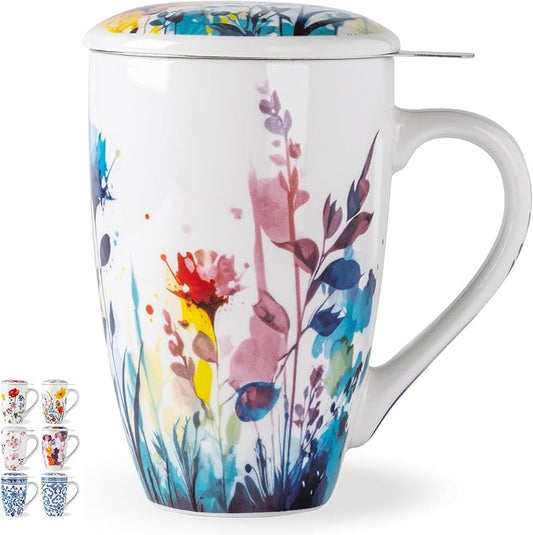 AmorArc Porcelain Tea Mug with Infuser and Lid – 18oz Loose Leaf Tea Cup with Handle, Gift for Tea Lovers (Men & Women)