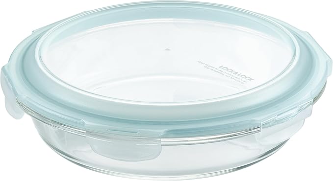 LOCK & LOCK LocknLock Purely Better Glass Round Pie Baking Dish/Food Storage Container with Lid, 9.5 Inch, Clear