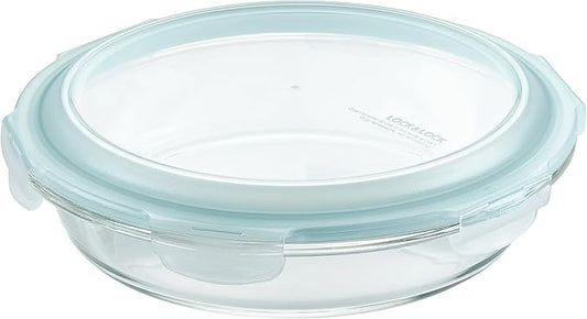 LOCK & LOCK LocknLock Purely Better Glass Round Pie Baking Dish/Food Storage Container with Lid, 9.5 Inch, Clear