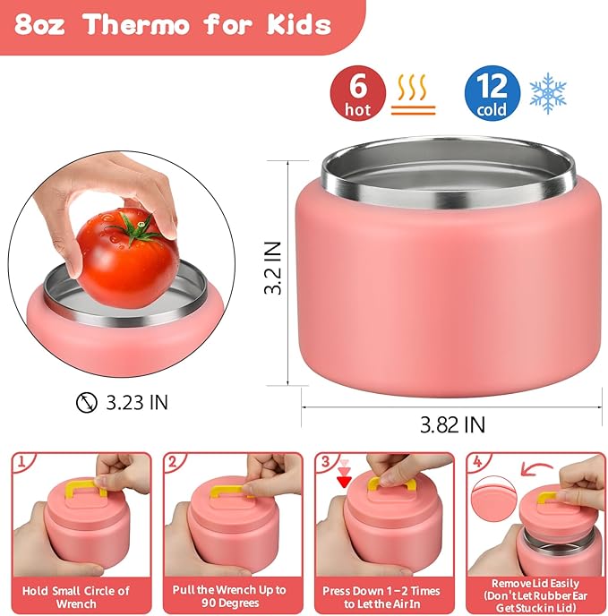 MAISON HUIS Bento Lunch Box with 8oz Soup Thermo, 5-Compartment Leak-Proof Container, Thermo Hot Food Jar and Insulated Lunch Bag, BPA Free,Travel, School