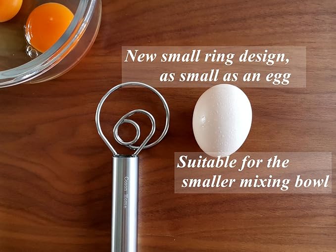 Small Ring Danish Dough Whisk Stainless Steel, Suitable for Sourdough Jar, Hand Mixing Tool for Mixing Various Bread Doughs, A Good Baking Starter, Ring Small As An Egg, 9 Inches Length